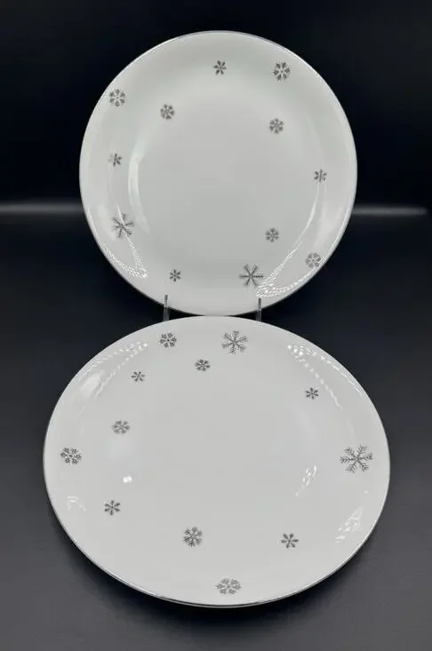 Vintage Seyei Snowy MCM Atomic Snowflake 10.5” Dinner Plate Set Of 2