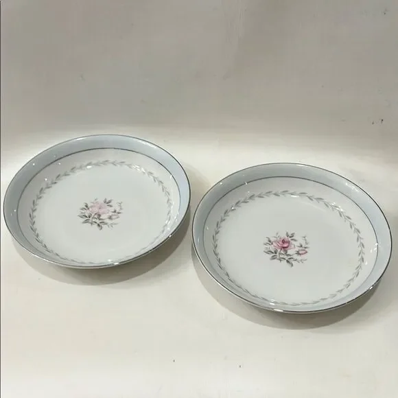 Regency White Blue Silver Pink Rose Floral Dinnerware Set 2 Bowls Floral Design