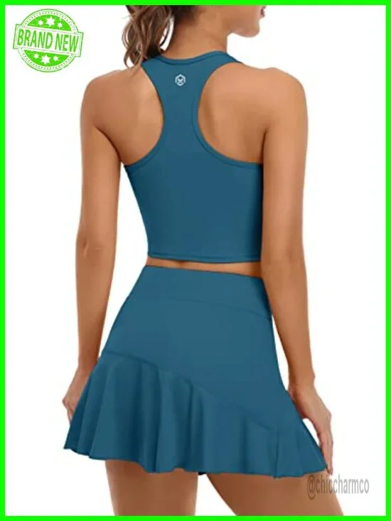 2 Piece Tennis Dress with Shorts Athletic Dress with Pockets Workout Dress
