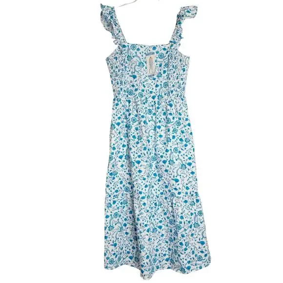 Draper James Blue White Floral Smocked Sundress 100% Cotton NWT Womens Large