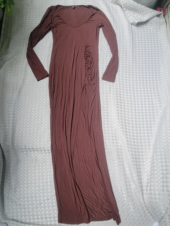 Shein Brown Long Sleeve Dress With A Open Side - Elegant Everyday Style Size M