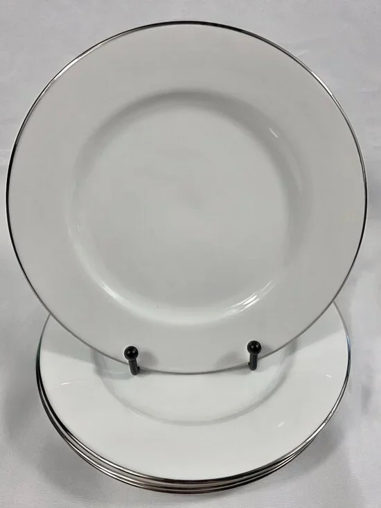 FOUR Royal Doulton Simply Platinum Salad Plates White with Platinum Trim