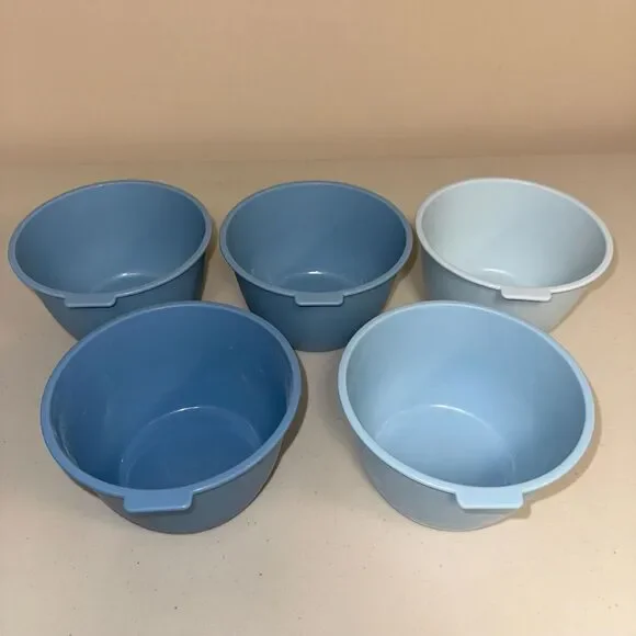 Stacking Bowl Set Plastic Blue Kitchen Dishes Microwave Safe Snack Soup Cereal