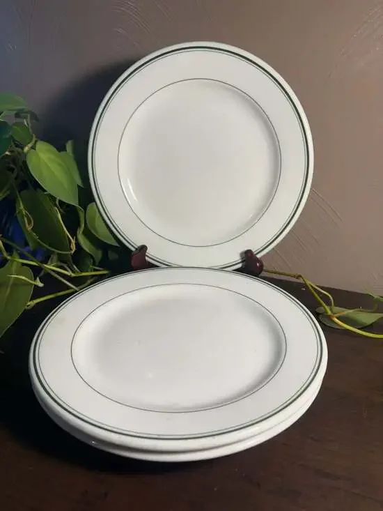 Jackson Vitrified China Restaurant Ware Plates with Green Band Trim
