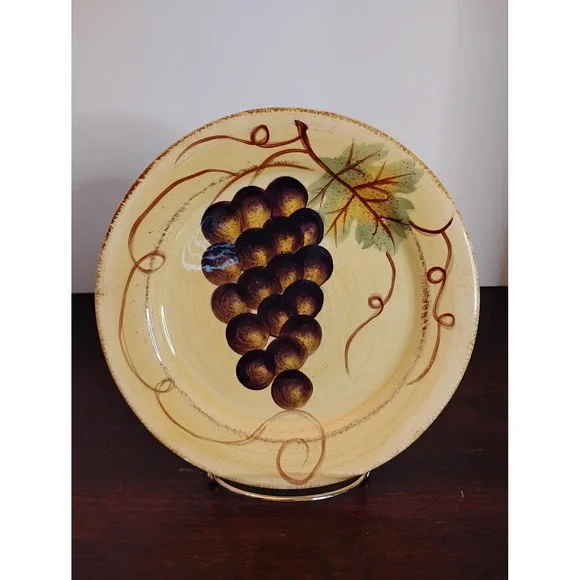 Tabletops Lifestyles Vino Salad Plate Hand Painted Grapes Ceramic 8.5 Inch