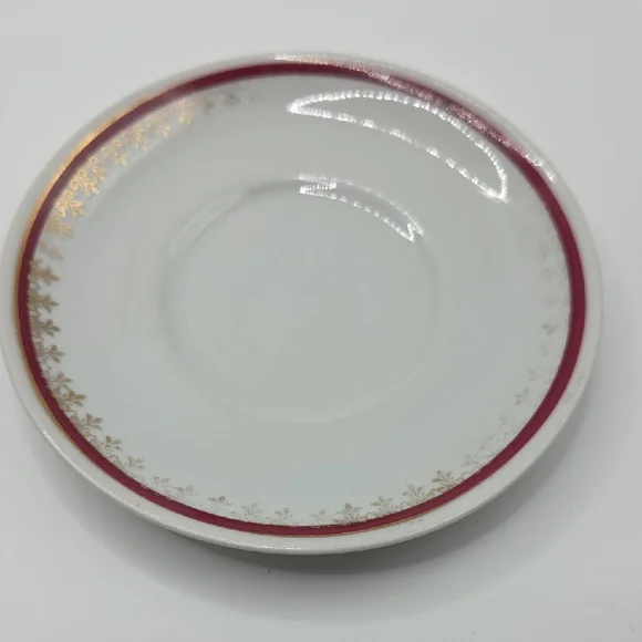 Saucer With Maroon Trim And Gold Trim Vintage