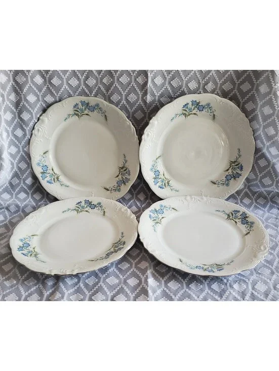 Vtg 4 Walbrzych Blue Floral Dinner Plates