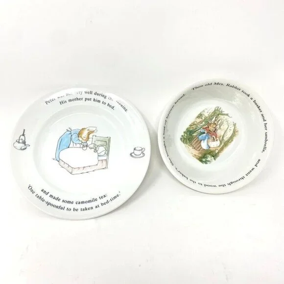 Peter Rabbit by Wedgwood Child Bread Butter Plate and Coupe Cereal Bowl Set