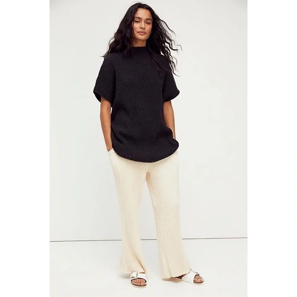 Free People FP Beach Dress Mango Sweater Mini Oversized Ribbed Knit Black M