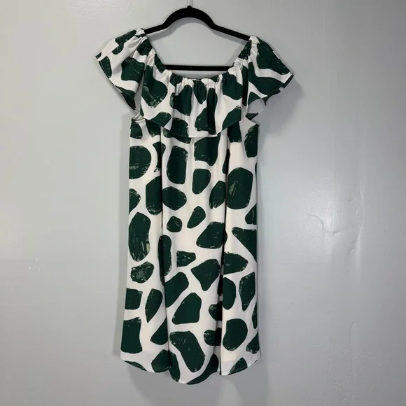 Nine West‎ Green and White Spotted Off-Shoulder Dress Size Medium