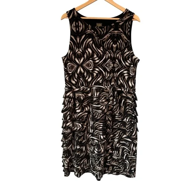 Taylor Monochrome Swirl Sleeveless Midi Vacation Dress, 14