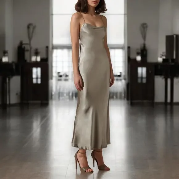 Shona Joy La Lune Cowl Tie‎ Back Midi Slip Dress Size US 10 AUS 14 Sage Green