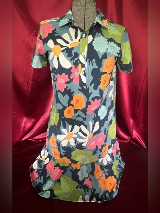 Spartina 449 Floral Polo Mini Dress in Navy with White, Pink, Orange & Green
