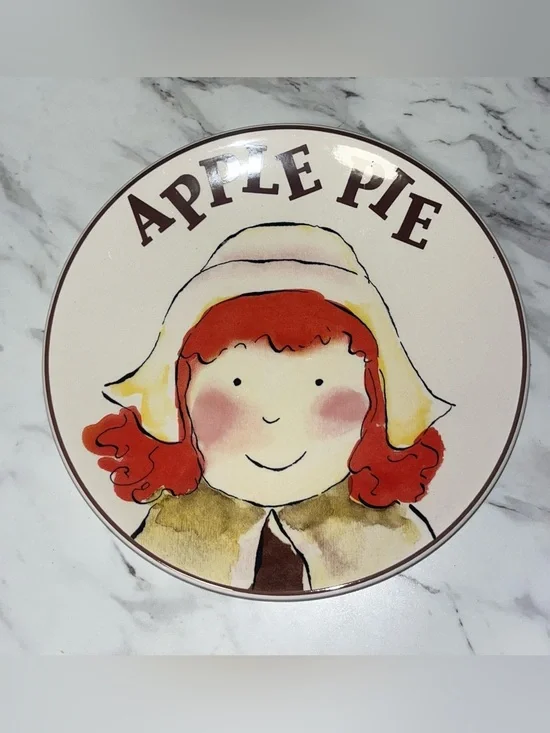 Rosanna Thanksgiving Apple Pie Decorative Round Plate with Red-Haired Girl