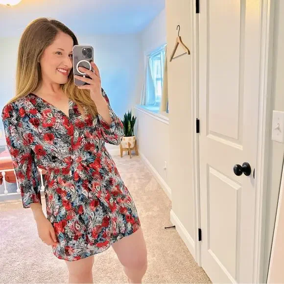 The Kooples Blue Red Floral Mini Dress Small