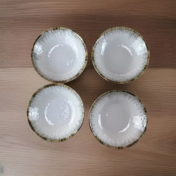 Tommy Bahama Mother of Pearl White Brown Melamine Set 4 Cereal Soup Salad Bowls