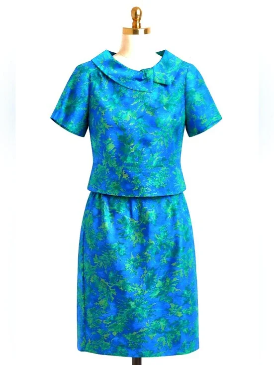 Pristine Vintage 1960's Jane Victor Floral Two-Piece Wiggle Dress Set