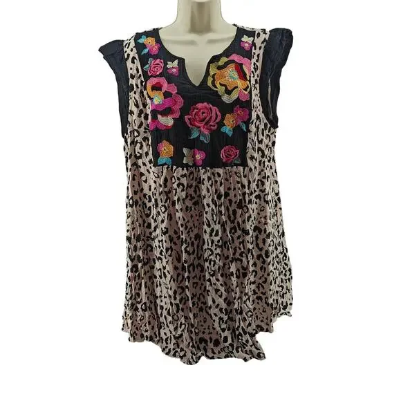 Savanna Jane Dress Women’s Size 1X Floral Embroidered Cheetah Print