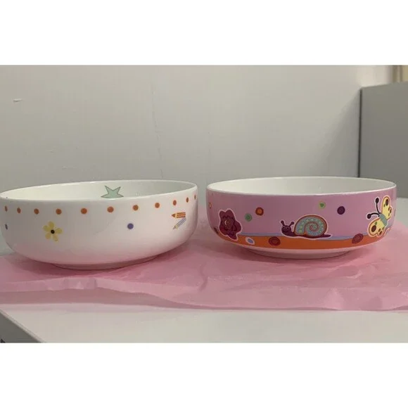 HANKOOK Kids NANO Butterfly Elephants Set Of 2 Bowls Children Fine Bone China