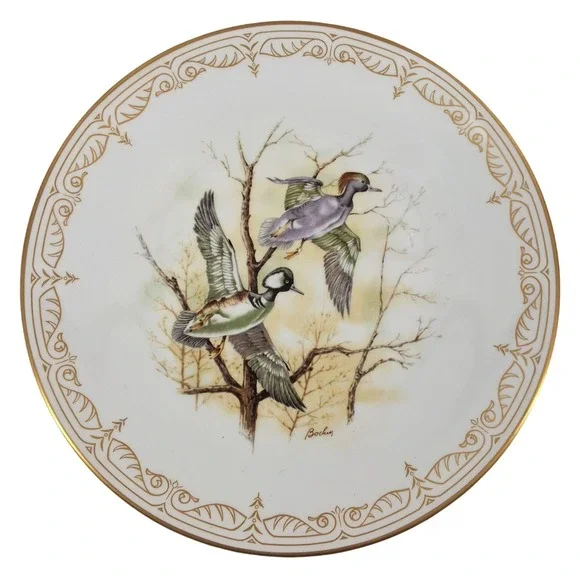 Edward Marshall Boehm Hooded Mergansers Water Bird Bone‎ China Plate Gold Rim