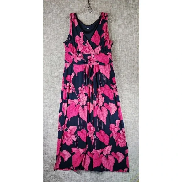 Tommy Hilfiger Sleeveless Stretch Maxi Dress Womens‎ 14 Pink Navy Bold Floral