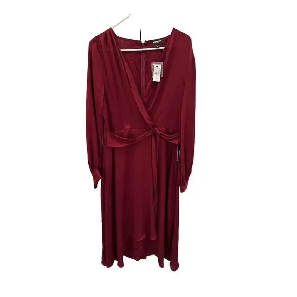 NWT Express‎ Women's Red Twist Front Satin Midi Dress Size L