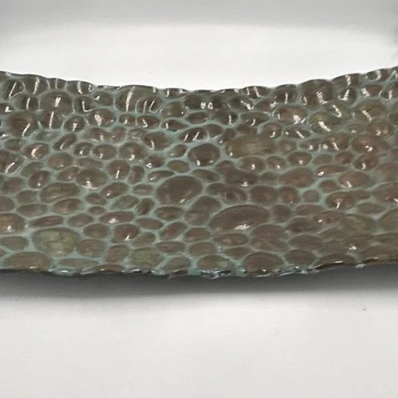 Carolyn Kinder metal Tray, Rectangular, Pebble Pattern, Brown Green, Glossy