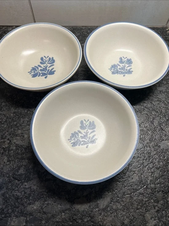 Blue Floral Ceramic Serving Bowls - Set of 3