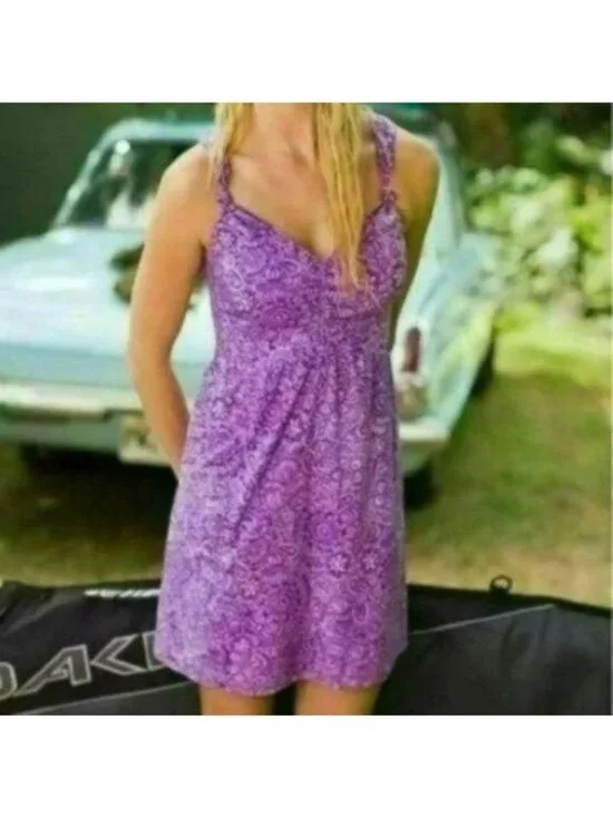 Athleta Nearly Knotical Women's Purple Floral Woven V-Neck Mini Sheath Dress