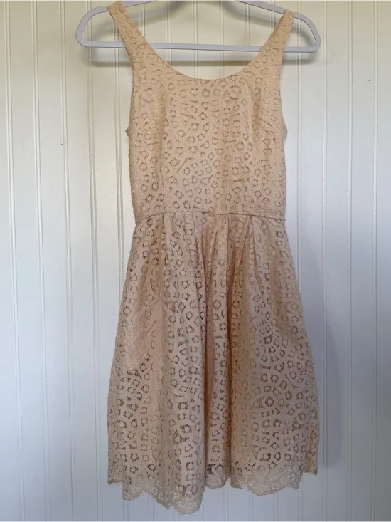 J. Crew Women’s 00 Beige Lace Fit-and-Flare Dress