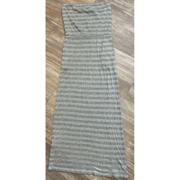 White House Black Market Women's Tube Dress Sz XXS Gray & Silver Striped Elastic
