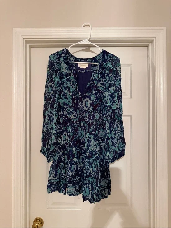 Anthropologie Floral Long Sleeve Mini Dress — Blue Multi — Size M