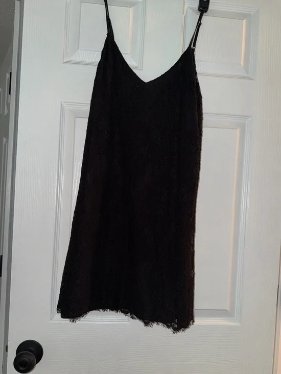 Women's Black Slip Dress with Lace Texture
