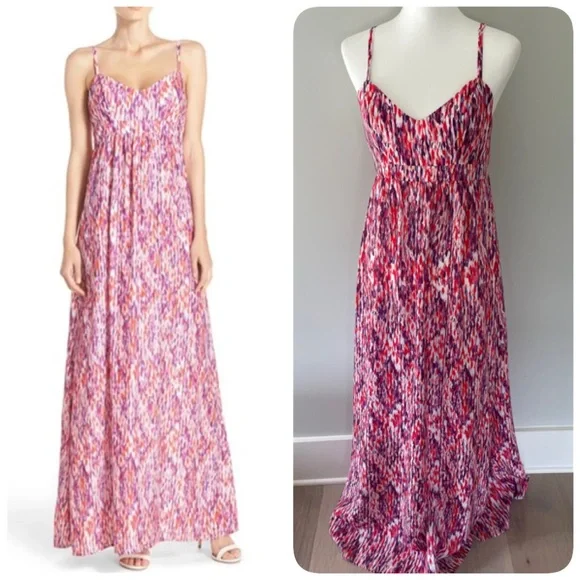 Felicity & Coco Maxi Dress Sz Large Multicolor Coral & Purple