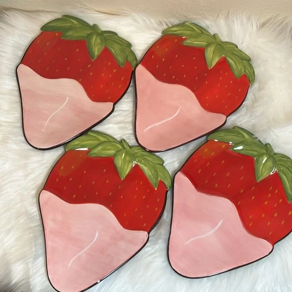 Clay Art Chocolate Swirls Hand Painted Ceramic Bundle Four Strawberry Pl…