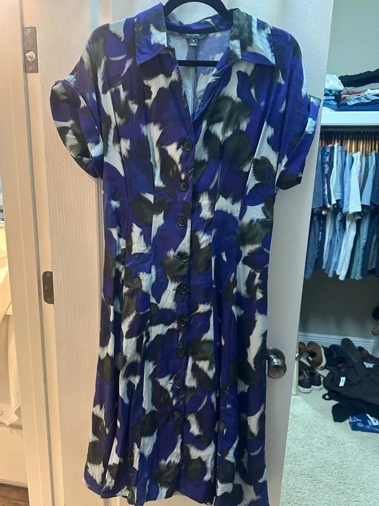 Banana Republic Purple, Black & White Button-Front Midi Dress