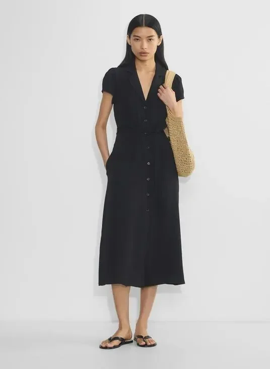 WILFRED x ARITZIA Matte Satin Shirt Mid Dress in Black
