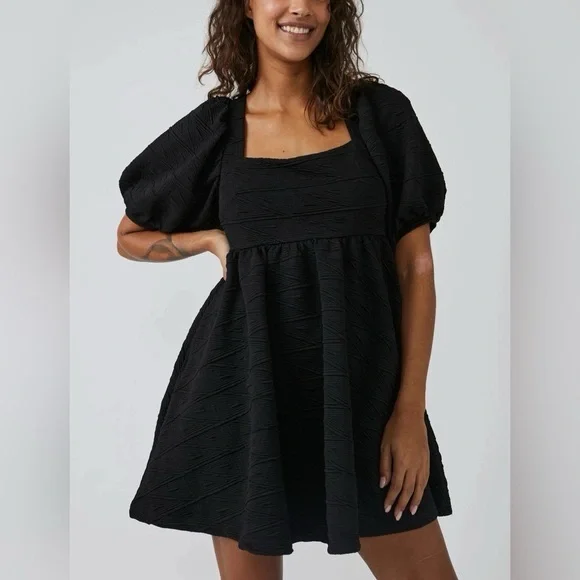 Free‎ People EUC Black Puff Sleeve Tie Back Dress  - festival  girlycore  goth