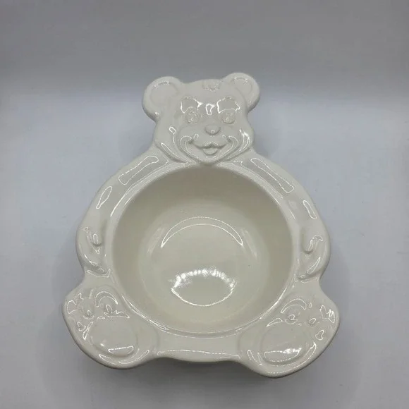 Pfaltzgraff Heritage White Ceramic Teddy Bear Bowl Embossed Stoneware USA Made