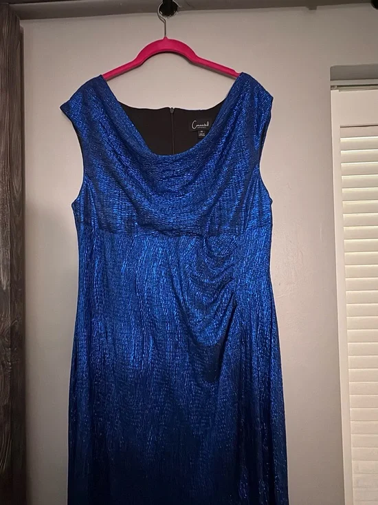 connected apparel Shimmery Royal Blue Cowl Neck Maxi Dress