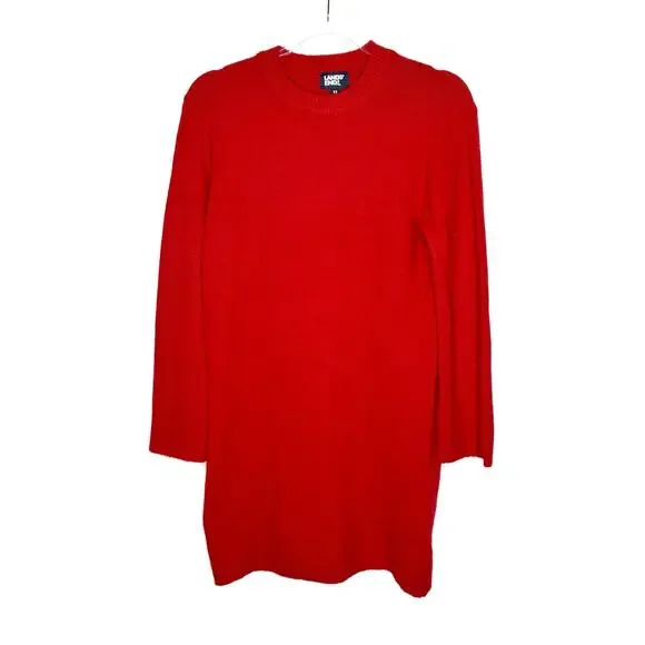 Lands' End Red Sweater Mini Dress Long Sleeve Acrylic Blend Womens XS