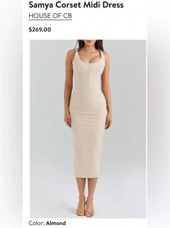HOUSE OF CB “Samya” Sleeveless Almond Corset Midi Dress