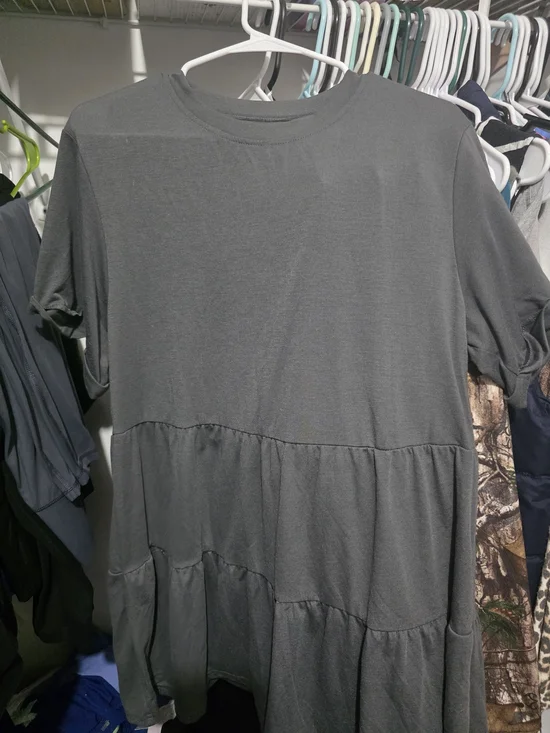 SHEIN Short Sleeve Tiered Dress in Charcoal Gray