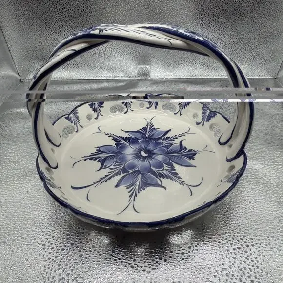 Hand Painted Ceramic Basket from Portugal