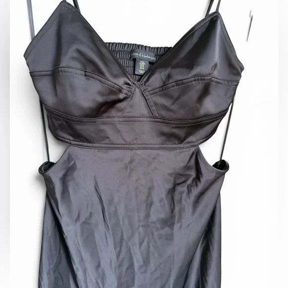 House of Harlow Black Satin Maxi V-Neck Slip Dress Back Cutout Party Going Out