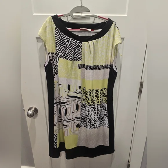 Chico’s Women’s 3 (22/24) Sleeveless Shift Dress Abstract Geometric Print Black