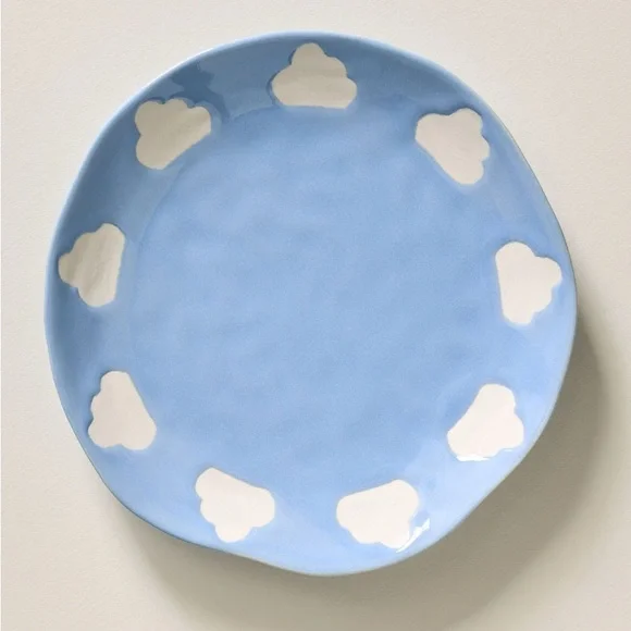 Blue Vida Icon Stoneware Dessert Plate with White Cloud Design for ONE Plate NIB