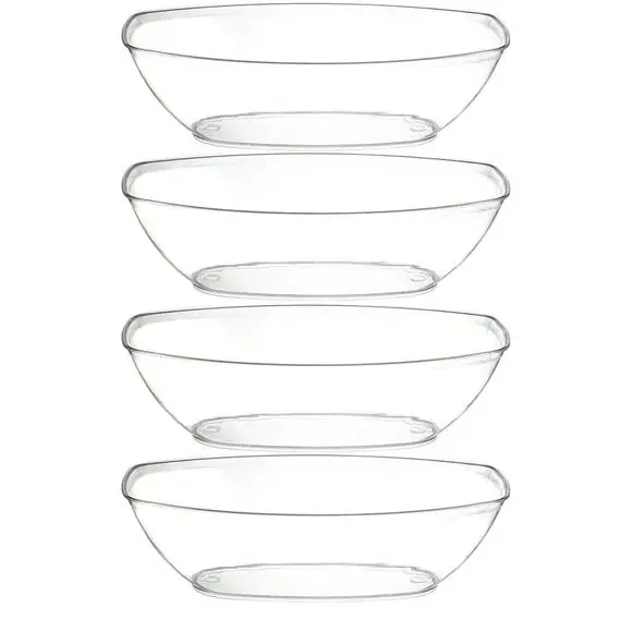 PLASTICPRO Disposable Oval Serving Bowls, Party Snack or Salad Bowl (4,‎ Clear)
