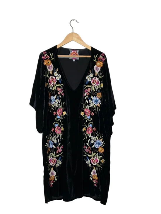 Johnny Was Isla Floral Dress S Black Embroidered Silk Velvet Boho‎ Tunic Flowy