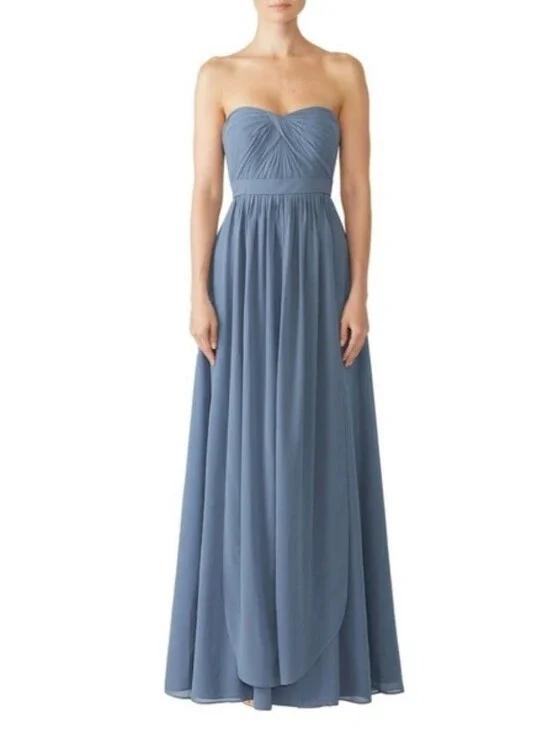 Jenny Yoo Dress‎ Strapless Convertible Dusty Blue Chiffon Maxi